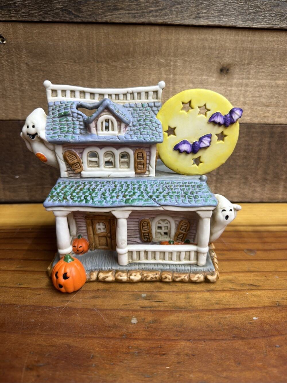 Vintage Colonial Halloween Haunted House Double Tealight Holder Ghosts